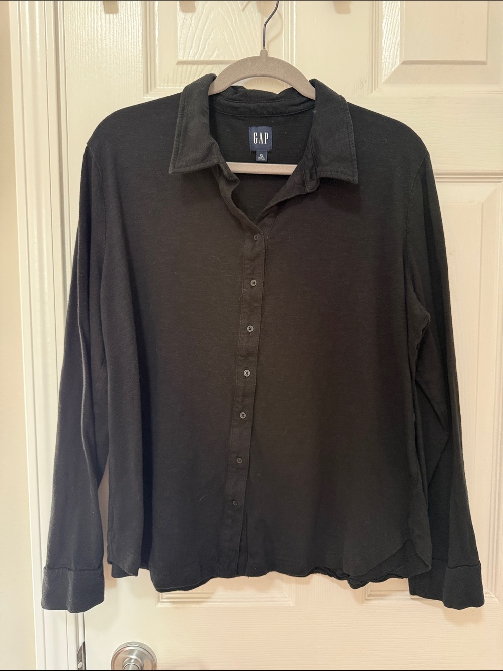 GAP Womens Knit Black Long-Sleeve Button-Down Shirt Sz XL